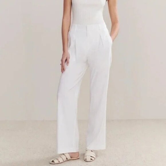 Jenni Kayne Riley Linen Blend Pleated Front Relaxed Fit Trouser Pants White Sz 4 - Picture 1 of 13